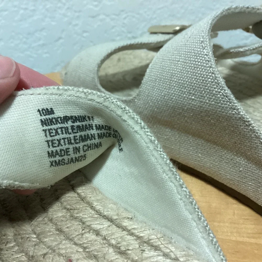 Haute Hippie Canvas Espadrille Flat Sandals Womens 10 Beige Double Buckle Slides